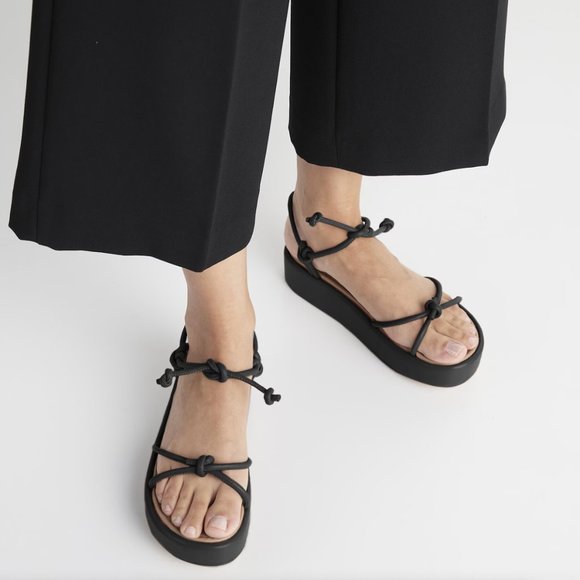 Flattered Shoes - Flattered Black Knotted Rope Platform Sandals